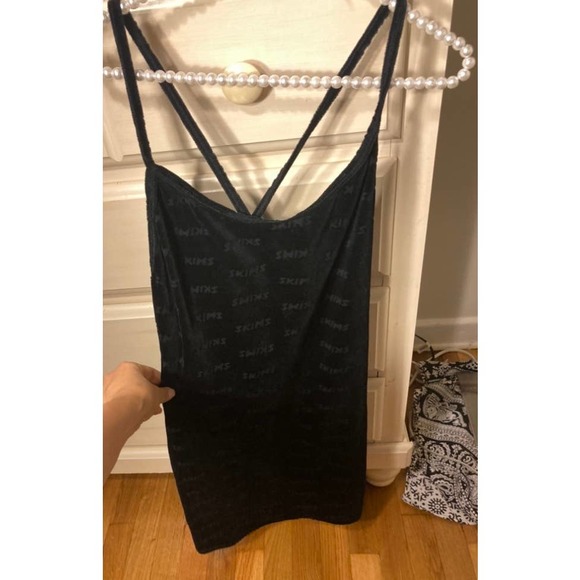 Skims Size Large Logo Velour Dress NWT Mini Black Women's Onyx - Picture 6 of 11
